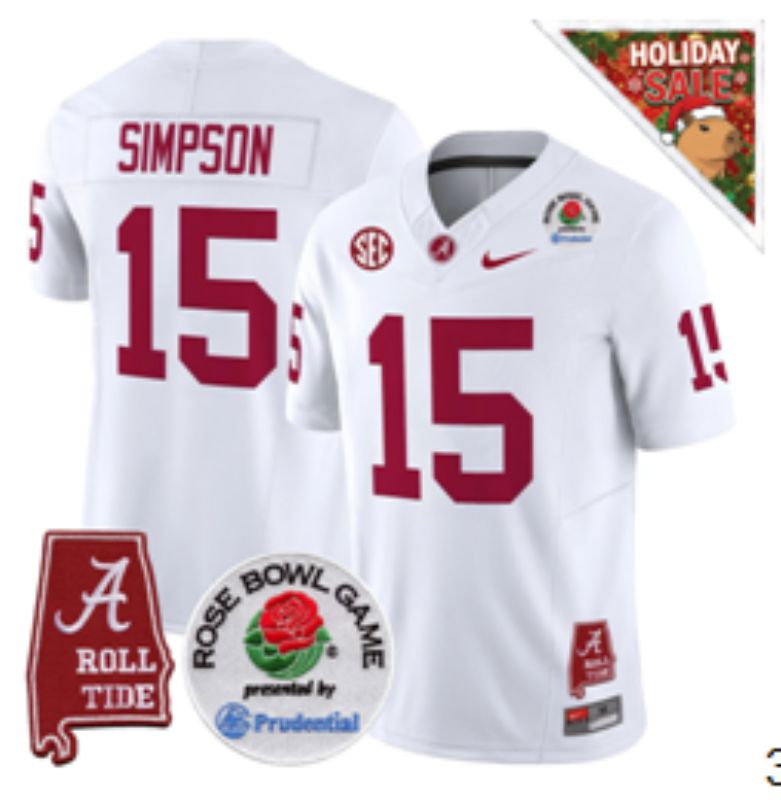 Men Alabama Crimson Tide #15 Simpson White Nike 2026 NCAA Jersey 02